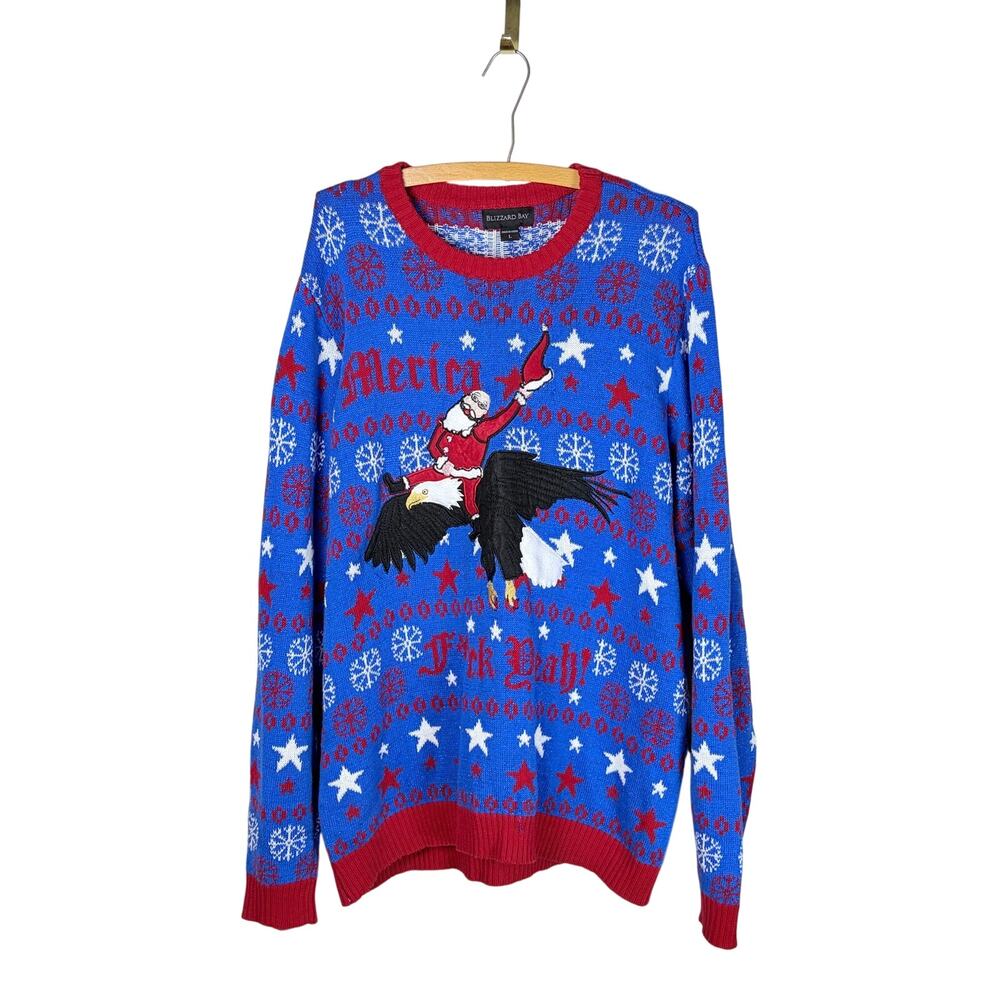 Blizzard Bay Red White Blue 'Merica Santa Holiday Sweater Size L Oversized